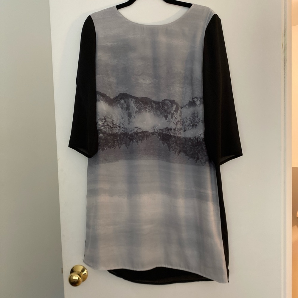 H&M Black and Gray mountain print dress